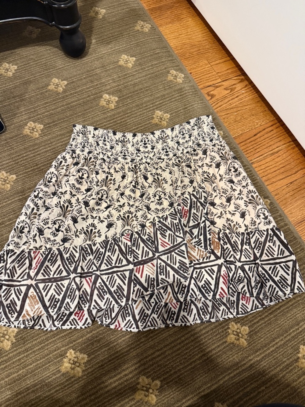 Free People Black & White Patterned Mini Skirt with Accent Red